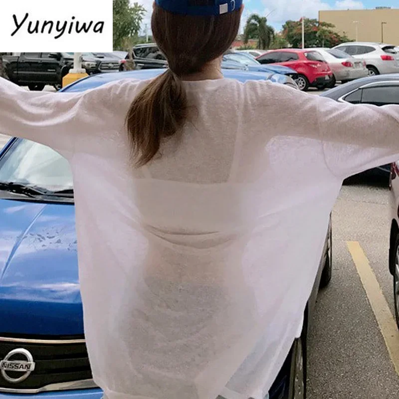 Футболка женская тонкая прозрачная в Корейском стиле пляжная шикарная рубашка