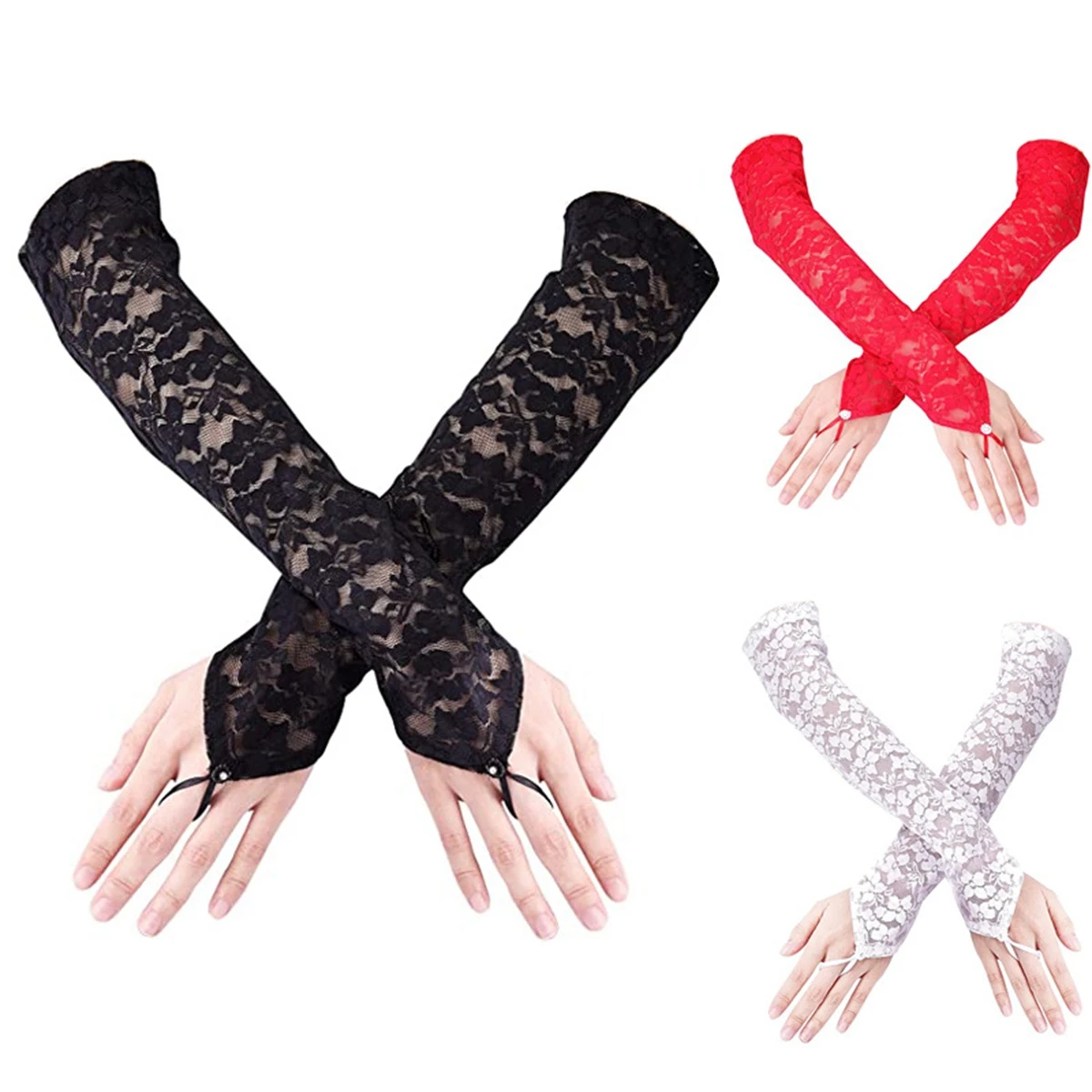 3Pair Bridal Wedding Dress Accessories Hook Finger Lace Gloves Long Fashion Sexy Gloves