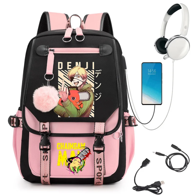 

College Laptop School Backpack Bag Women Girls Designer Bags Unisex Backpack Chainsaw Man Denji Makima Pochita Anime School Bag