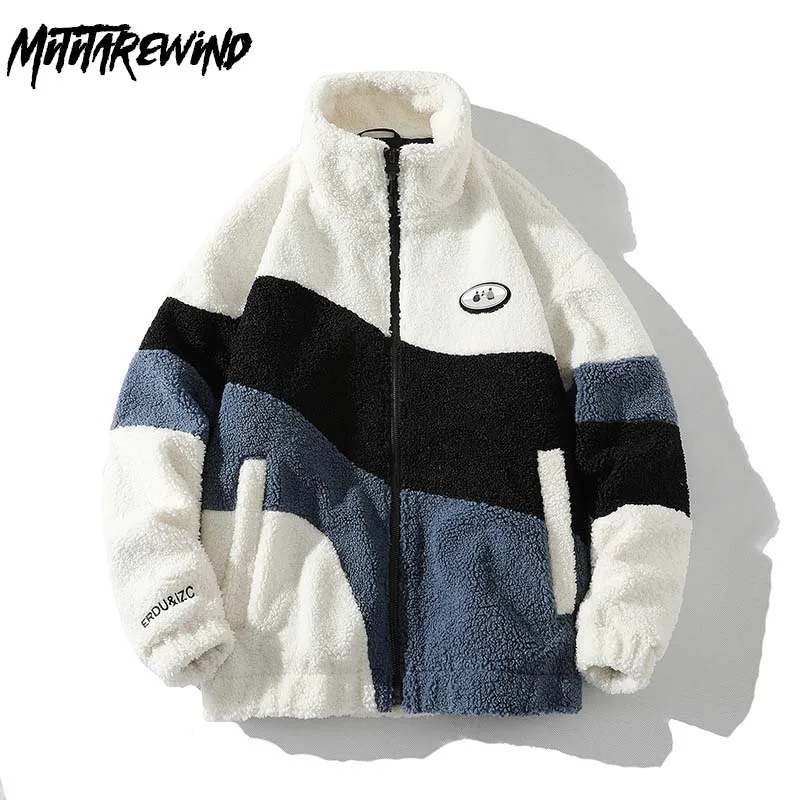 

Куртка унисекс флисовая свободного покроя, теплая Повседневная парная куртка в стиле пэчворк, модная верхняя одежда в стиле оверсайз, в стиле хип-хоп, Осень-зима