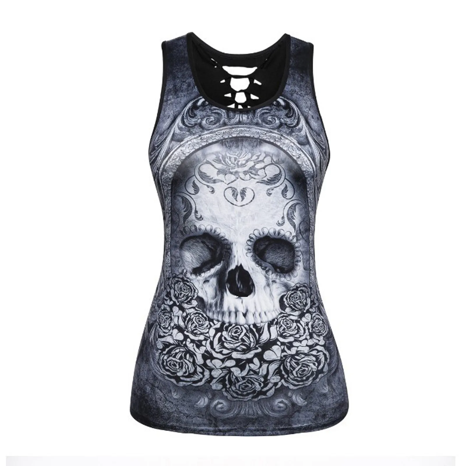 Женская спортивная футболка без рукавов с рисунком скелета футболки флагом