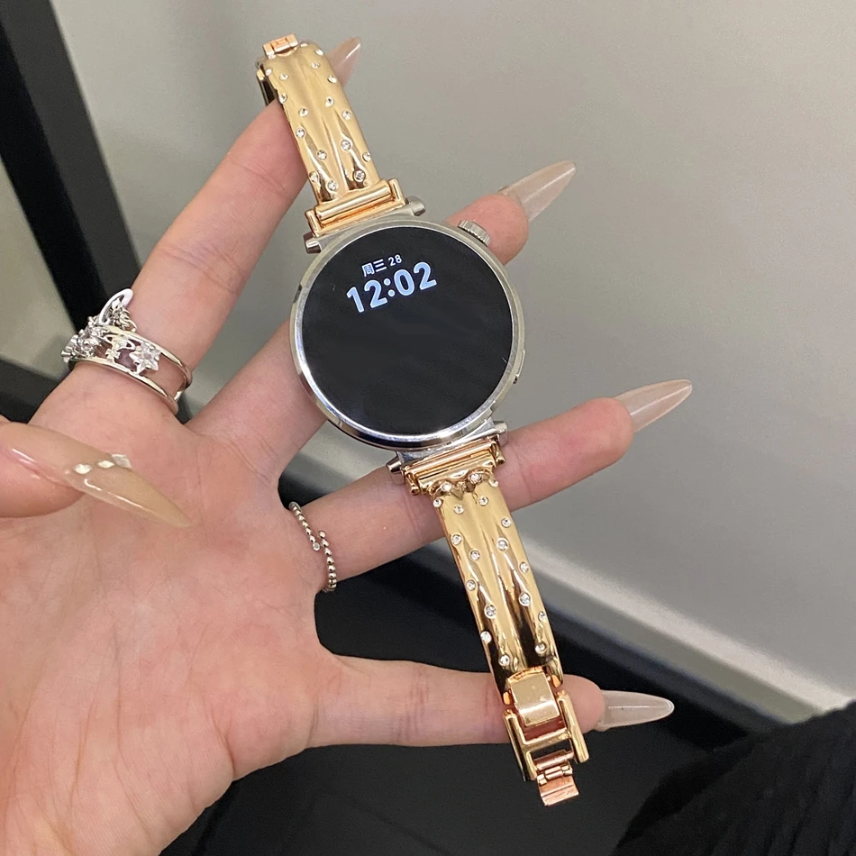 Фото Ремешок для часов 18/20/22 мм для Samsung Galaxy Watch 8/7/4 6 Classic 5 Pro, металлический браслет с блестящими бриллиантами, ремешок для Amazfit Bip/GTS №2
