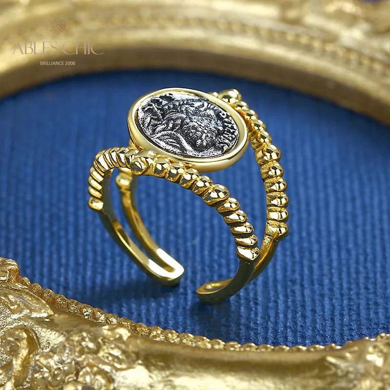 Винтажное Открытое кольцо из серебра 925 пробы с рисунком греческой монеты Santu