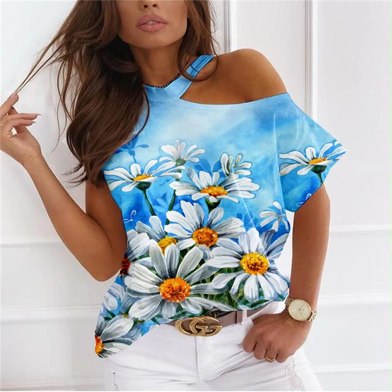 

Women Cotton T Shirt 3D Floral Gradient Printed T-Shirt Casual Loose O-neck Pullover Tops Tee Female Harajuku All-match T-Shirt
