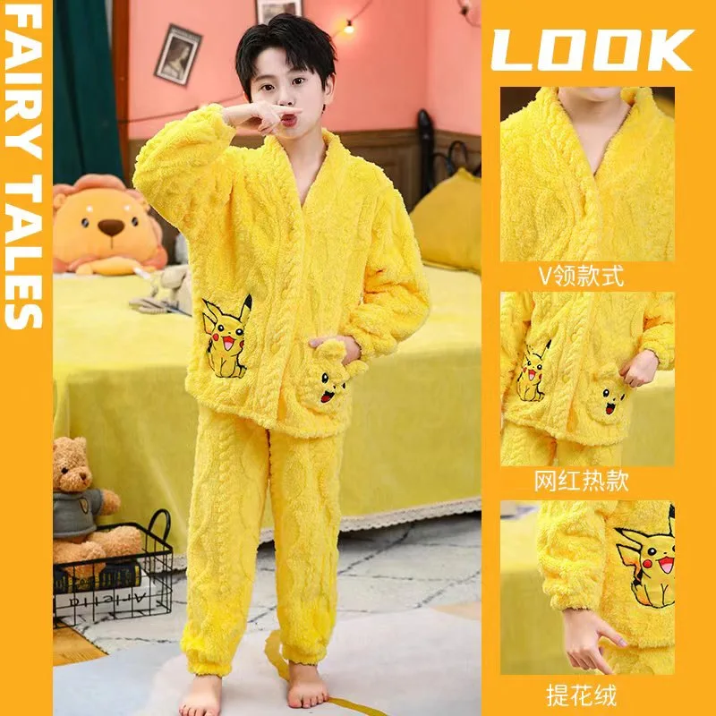 

Kawaii Pokemon Cartoon Pajamas Plush Thickened Comfortable Cute Pikachu Warm Home Clothes Christmas Birthday Creative Gifts