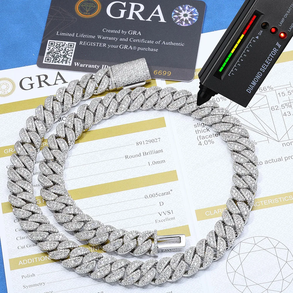 Новая 14 мм муассанитовая кубинская цепочка с бриллиантами в стиле хип-хоп со