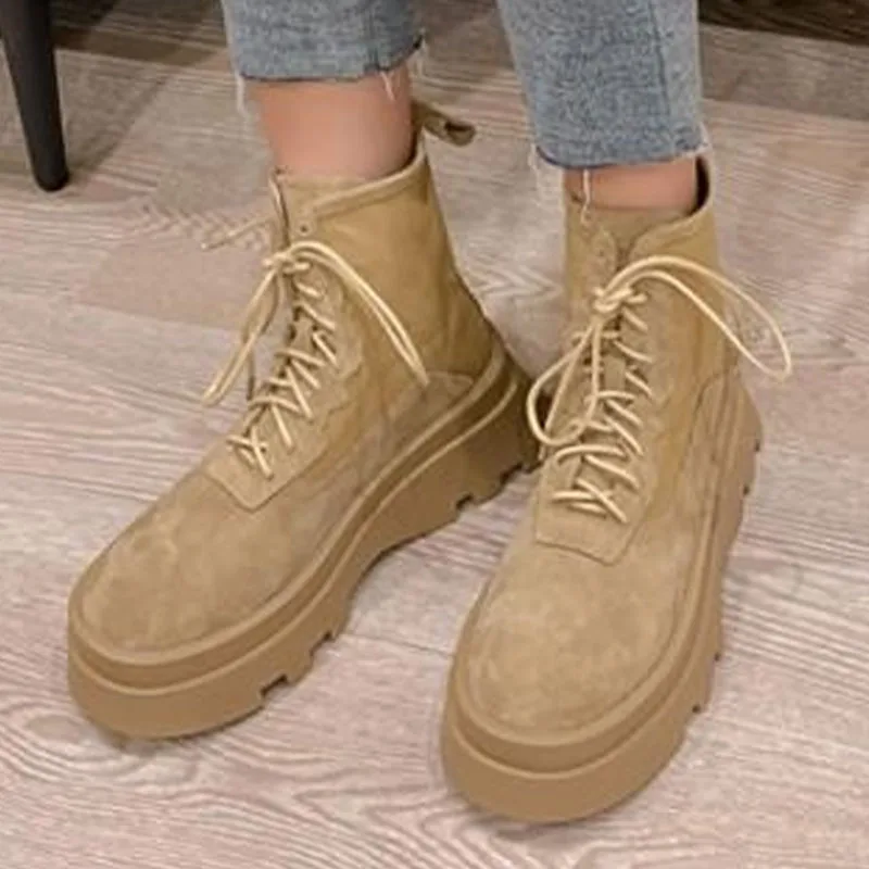 

Women Sport Flats Chelsea Ankle Boots 2022 Winter New Fashion Platform Ladies Running Shoes Casual Snow Lace Up Motocycle Botas
