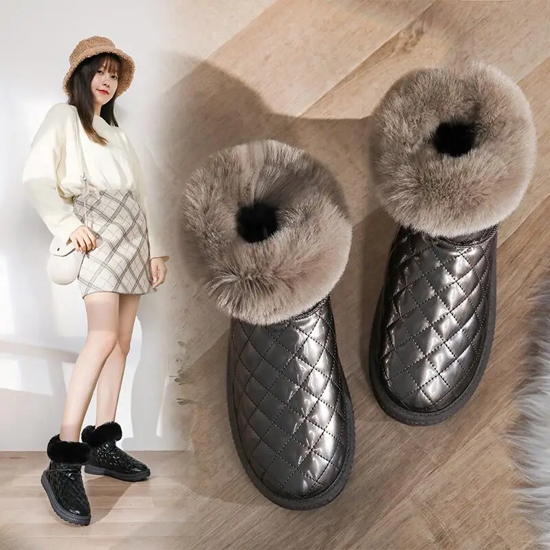 

Snow Boots New Fashion Women's Plus Velvet Thick Ankel Waterproof Non-slip Fur Integrated Winter Warm Cotton Shoes and Boots