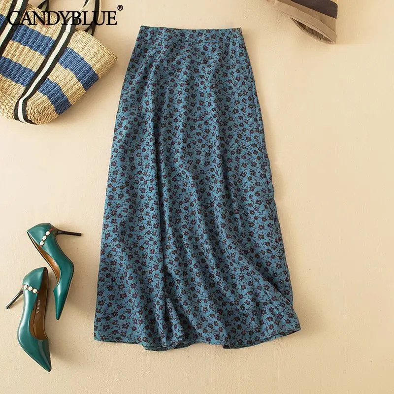 

Женская шифоновая юбка с принтом, повседневная трапециевидная юбка средней длины с завышенной талией, в стиле ретро, весна-лето 2023