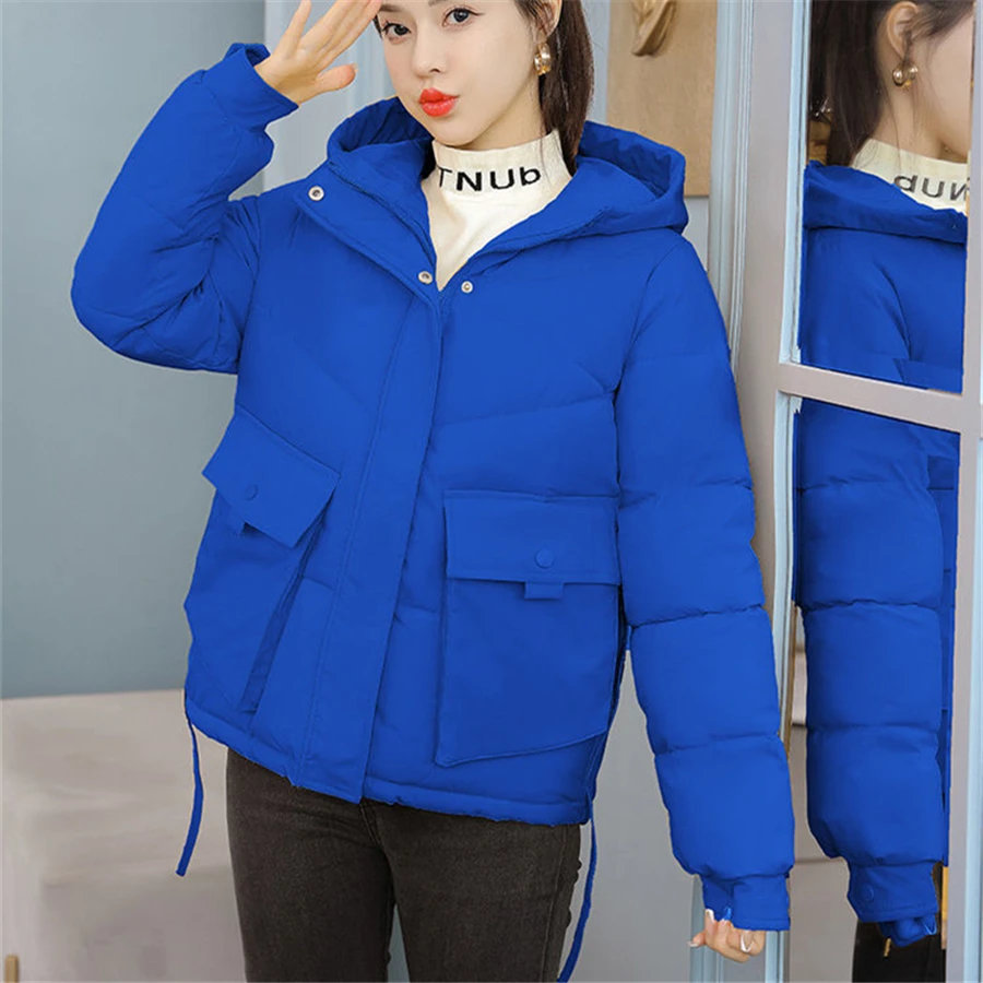 Winter Hooded Short Fluffy Chic Women Jacket Oversized Warm Thicken Parka Loose Casual Korean Coat Solid Snow Wear Outwear 2022