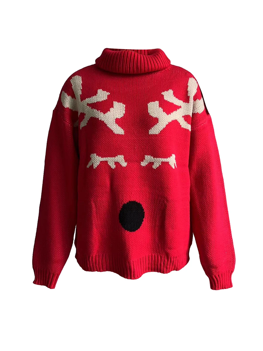 

Рождественские свитера для женщин, пуловер с длинным рукавом и круглым вырезом с рисунком, вязаные топы, праздничный джемпер 2023