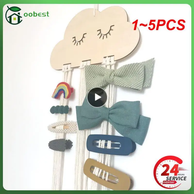 

1~5PCS Nordic Wooden Cloud Baby Hair Clips Holder Princess Hairpin Hairband Storage Pendant Jewelry Organizer Wall