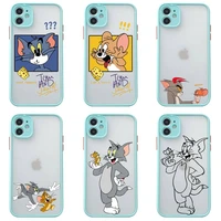 funny mouse tom jerry phone case for iphone 13 12 11 pro max mini xs 8 7 plus x se 2020 xr matte transparent light blue cover