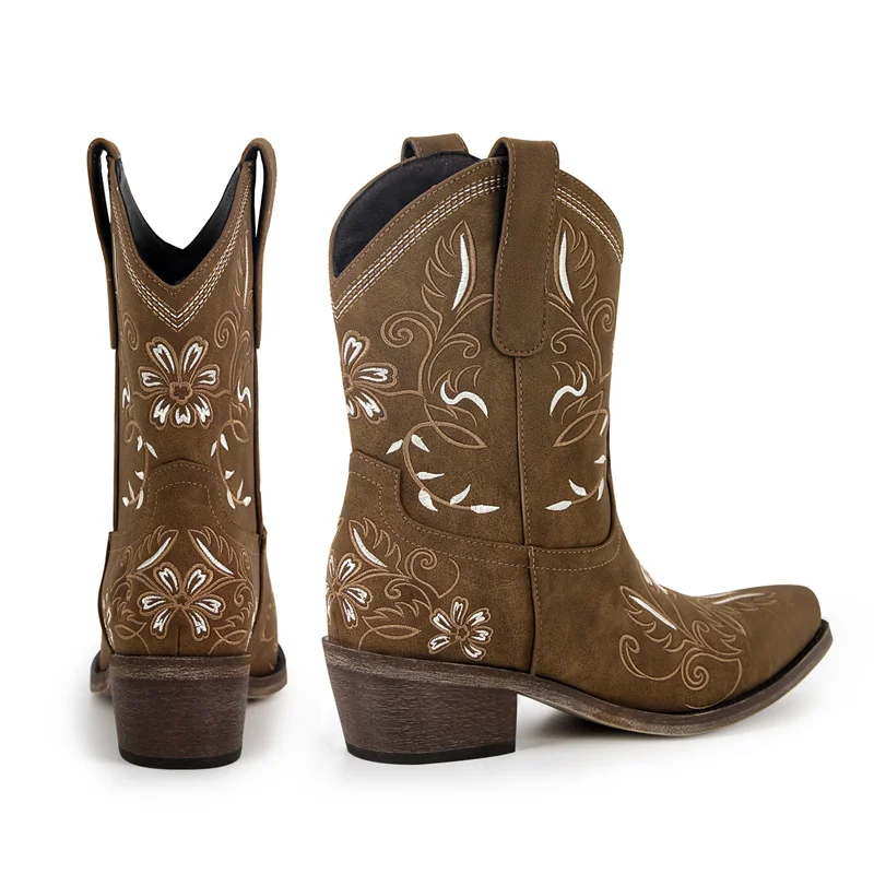 Onlymaker Женские ботинки в стиле вестерн с вышивкой до середины икры ботильоны на