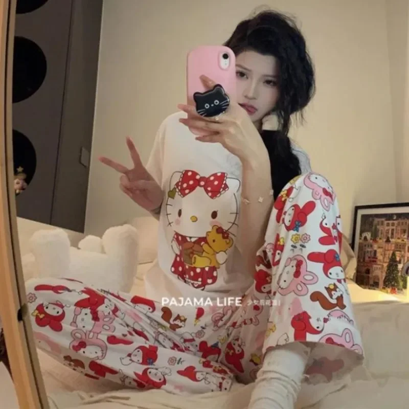 Sanrio милый мультфильм Hello Kitty пижамы женские летние брюки с короткими рукавами