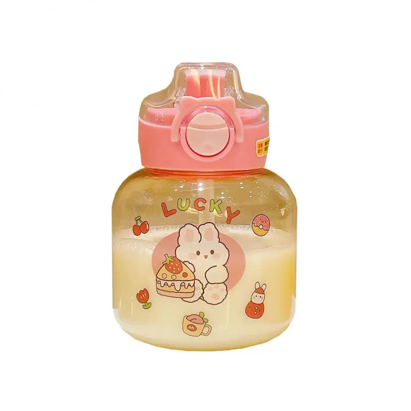 

Simple Rietjes Plastic Cup Water Bottle Fashion Elastic Lid Kettle Fat Dudu Cup Children's Lovely Straw Cup Kitchen Accessories