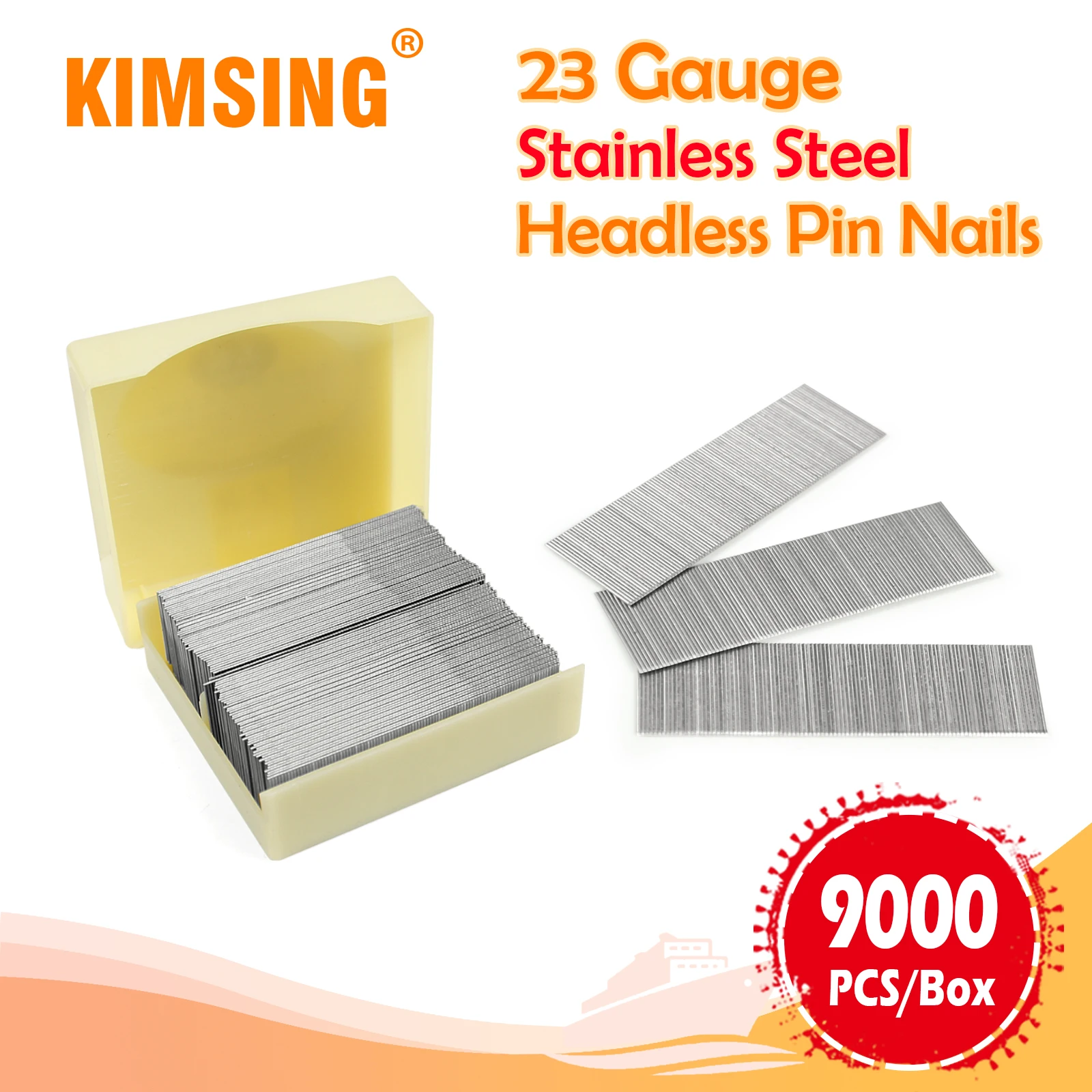 KIMSING P620 23 Gauge 20mm Length Stainless Steel Headless Pin Nails 9000 PCS/Box for Pin Nailer, for Woodworking, Cabinets