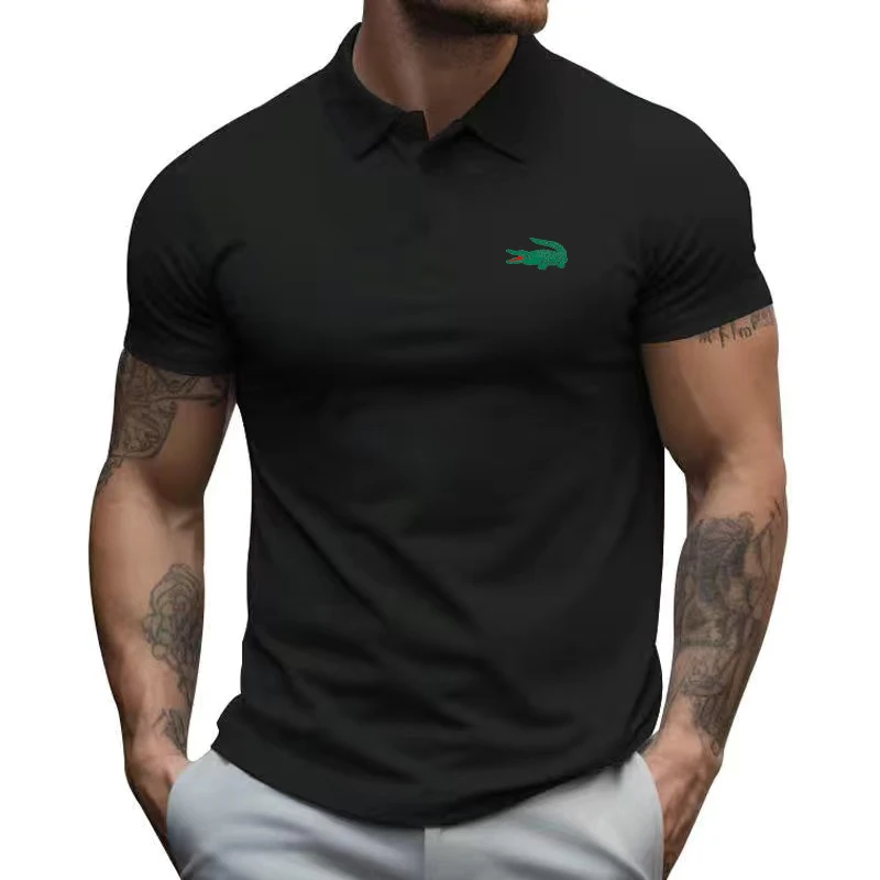 

Мужская рубашка-поло с коротким рукавом, свободная футболка с отложным воротником, с вышивкой, в европейском и американском стиле, лето 2023