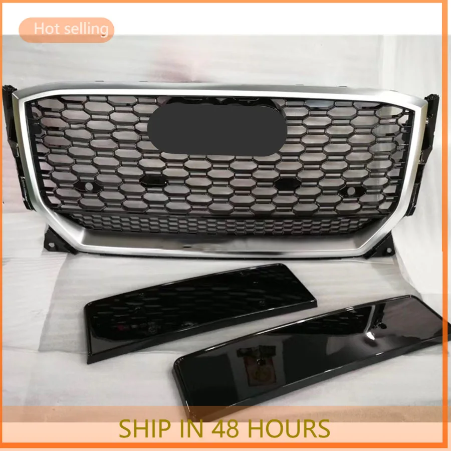 

For RSQ2 Style Front Sport Hex Mesh Honeycomb Hood Grill Silver Frame Gloss Black Grill for Audi Q2/SQ2 2017 2018 2019 fast