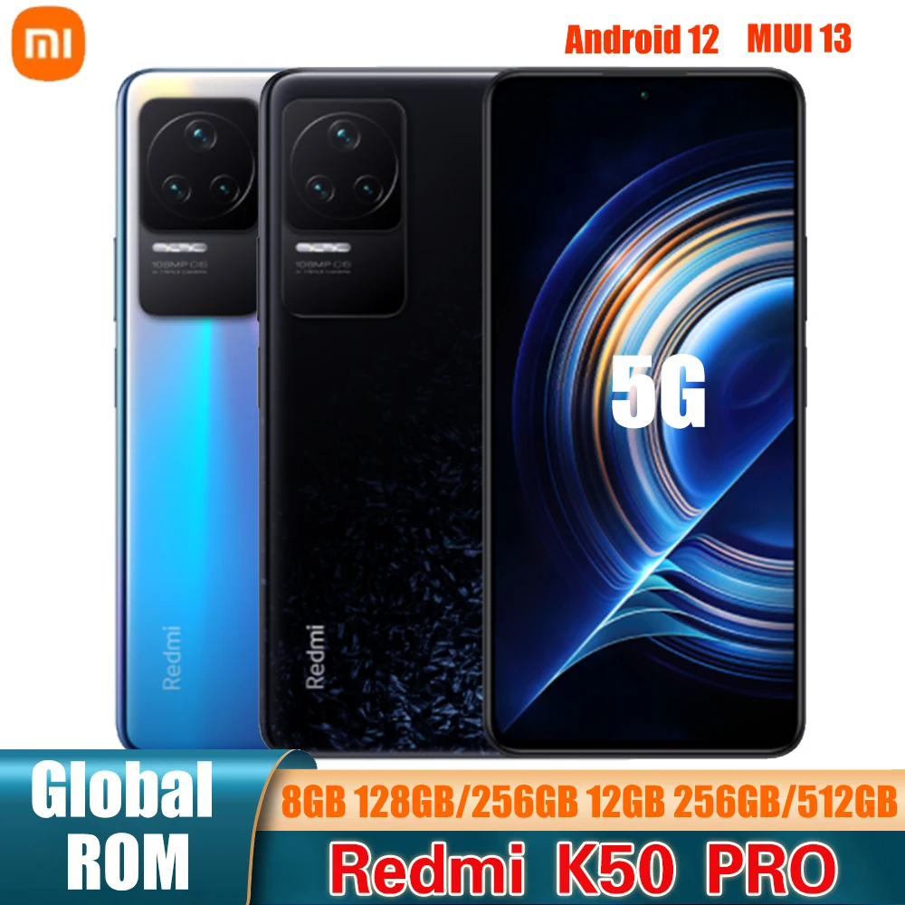 Global Rom Xiaomi Redmi K50 Pro MTK Dimensity 9000 Octa Core 256GB/512GB 6.67'' Smartphone 5000mAh 120W Fast Charge 108MP Camera