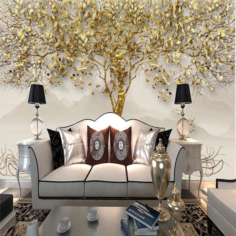 

Фотообои в китайском стиле с изображением золотых листьев леса лося, Настенные обои для гостиной, фона для телевизора, дивана, домашний деко...