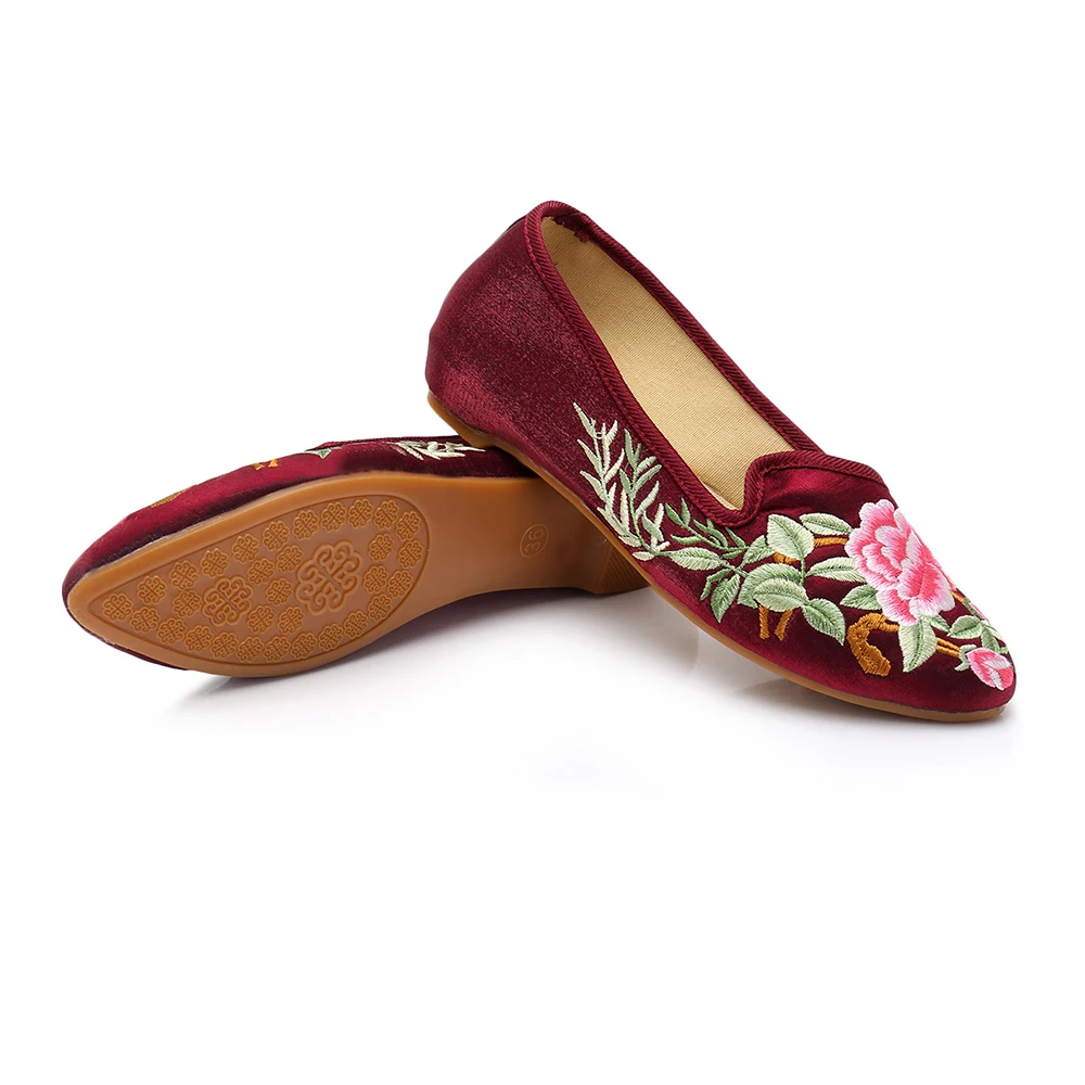 Veowalk хлопковая ткань с вышивкой женские балетки острым носком на плоской подошве