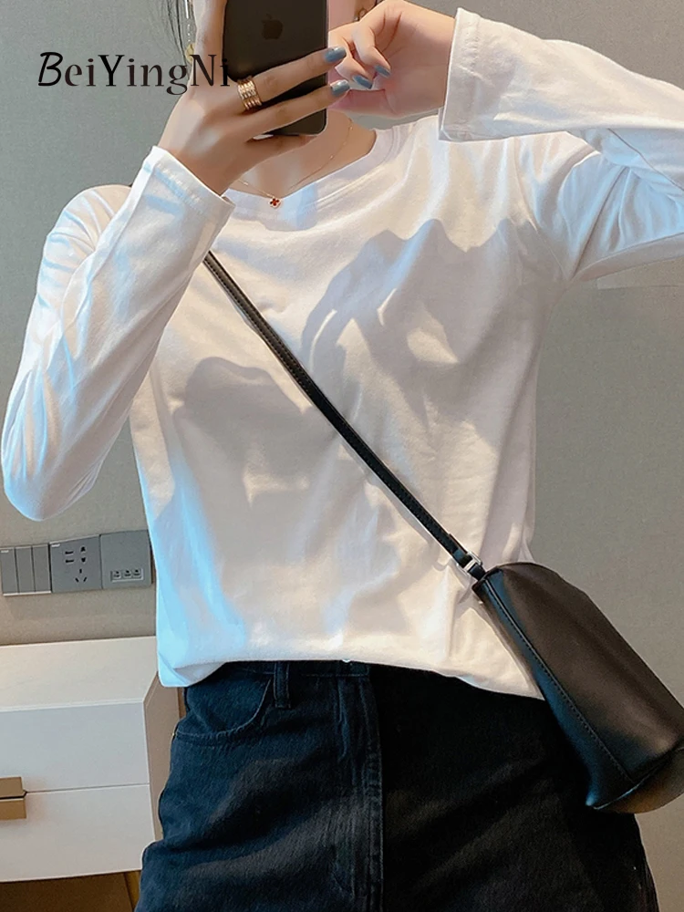 

Женская футболка с длинным рукавом и круглым вырезом, свободного покроя