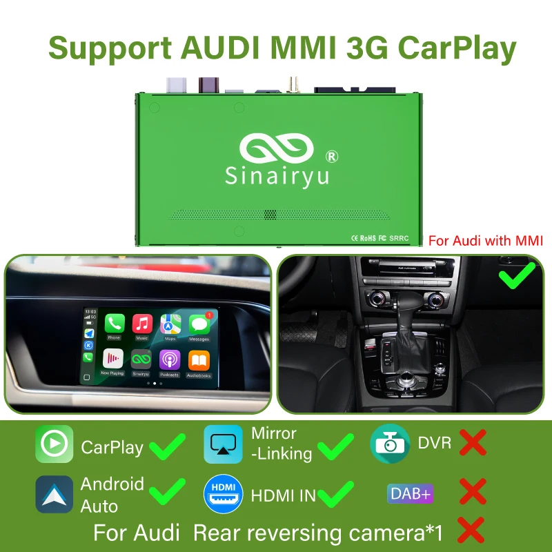 

Беспроводной Carplay для Audi A4 B8 A5 Q5 2009-2015, поддержка Apple Carplay Android Auto AirPlay, зеркальная задняя камера, USB-плеер