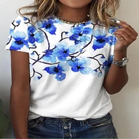 new short sleeved 3d printing fashion loose and comfortable breathable round neck summer high street girl t shirt top flowers