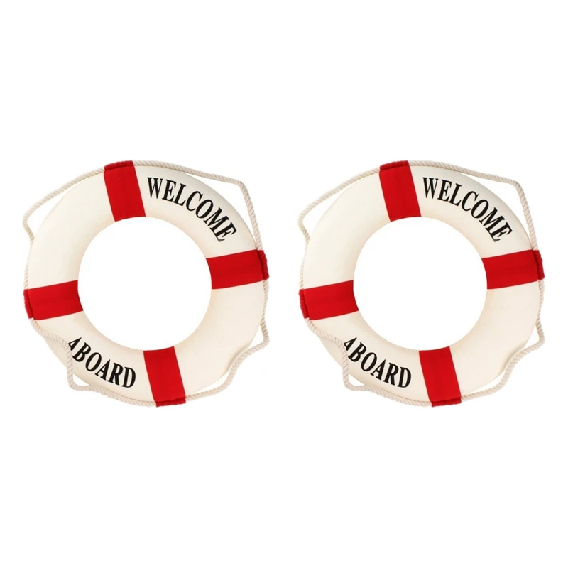 

2X Добро пожаловать на борт пены морской спасательный буй кольцо лодка стену подвесное украшение для дома красный 50 см