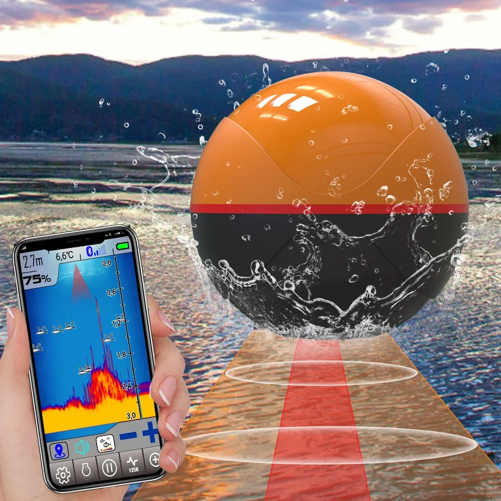 

Erchang F68 Wireless Fish Finder Depth Echo Sounder Dual Frequency Sonar Alarm Transducer Fishfinder IOS&Android With GPS