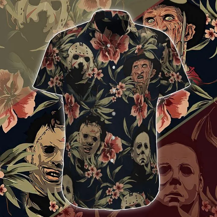 Hawaiian Men's Shirt Horror Killer Short Sleeve Cuban Shirt 3D Printed Summer Holiday Button Up Tops for Men and Women