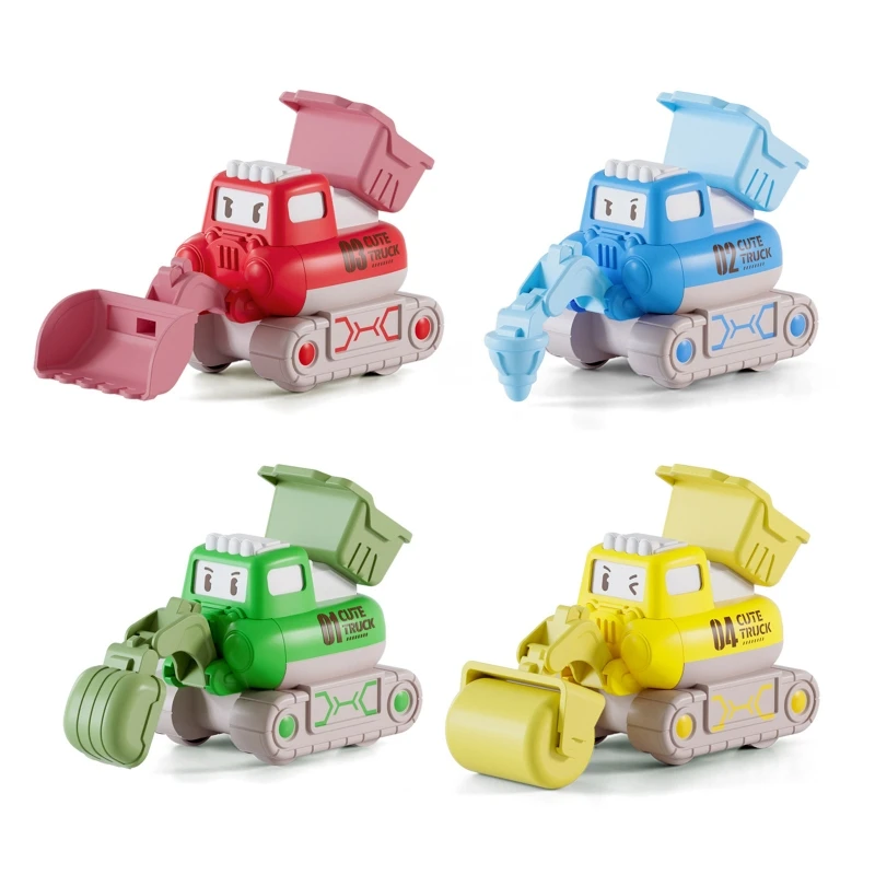 

Cute Educational Toy Cars 4pcs Round Corner Push and Go Engineering Car Toys