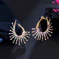 threegraces shiny cubic zirconia firework shape gold color small drop hoop earrings for women trendy daily party jewelry er824