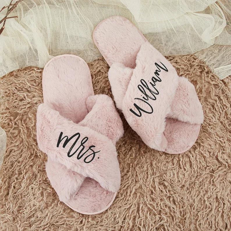 Personalized Bridal Slipper Bachelorette Fluffy Slippers Bridesmaid Gifts Bridal Shower Wedding Bridesmaid Slippers Honeymoon
