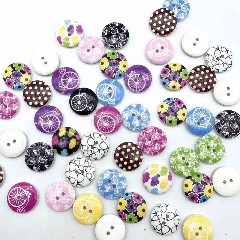 Круглая деревянная пуговица 20 мм черная с принтом смешанный узор для свадебного