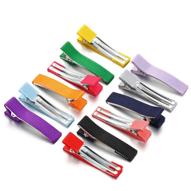 

20pcs 13 Colors 50mm Double Prong Alligator Hair Clip Kids Grosgrain Ribbon Covered Hairpin Barrettes DIY Hair Accessories