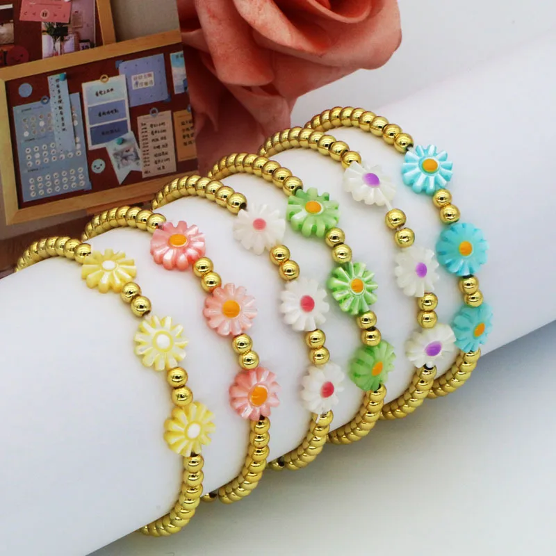 

Vlen Flower Daisy Bracelet for Women Gold Color Beaded Bracelets Stretchy Pulseras Summer Trendy Y2K Jewelry