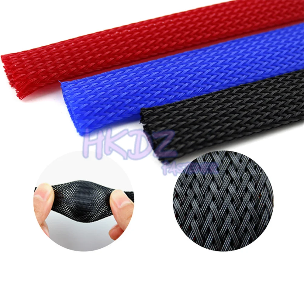 

12mm PET Braided Tube Hose Cable Harness Nylon Mesh Sheath Extended Three Woven Encrypted Protection Sleeve Extra Intensive