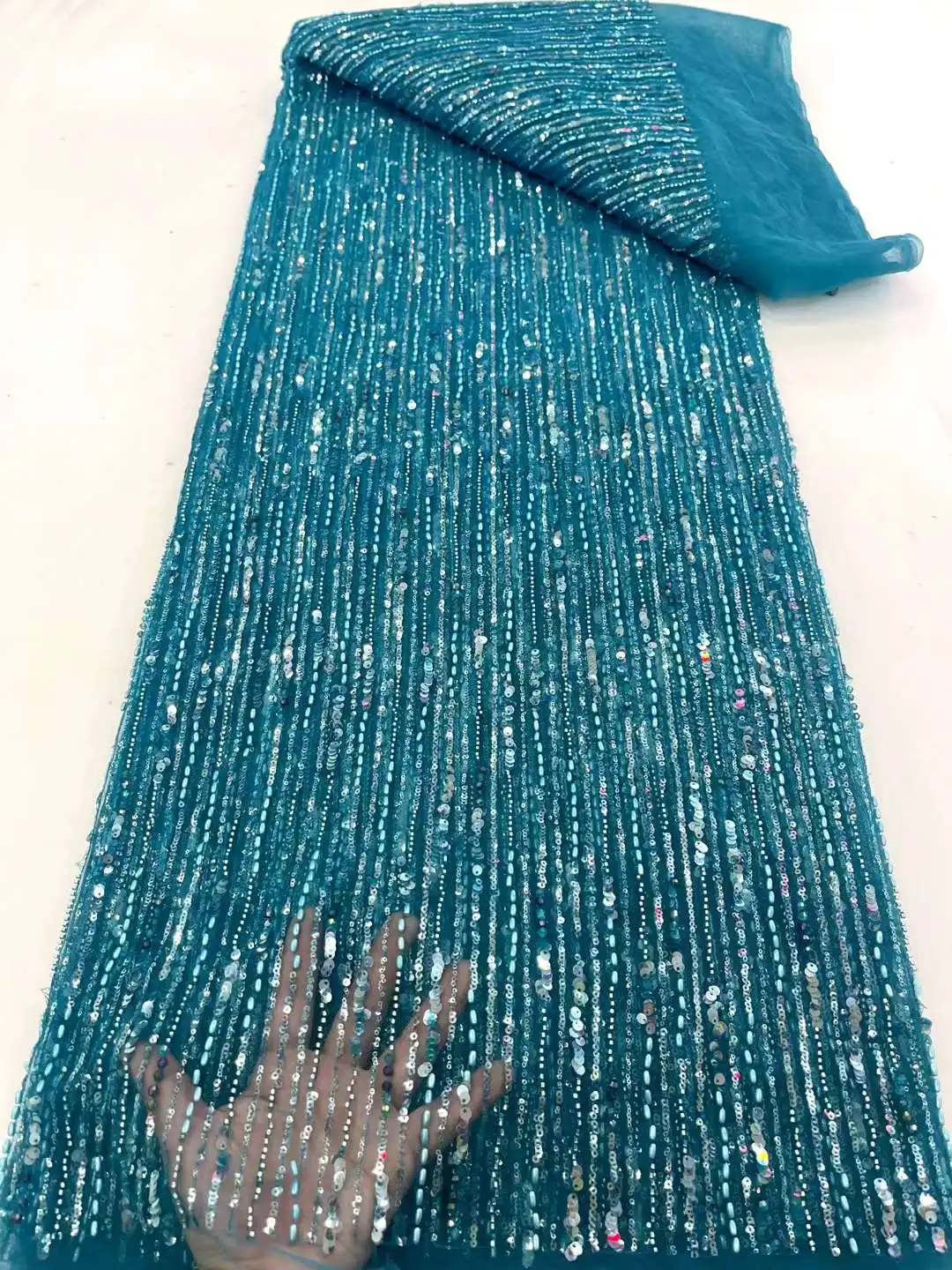 

Тюль, кружевная ткань с последовательностью, свадебное платье, ткань, блестки, бусины, тюль, кружево, африканская ткань для шитья XC70RF