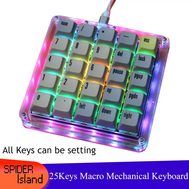

New 25Keys Macro Keyboard Kit Programming QMK VIA Keypad RGB Backlight Hot Swap Mechanical Keyboard Setting gateron no keycap