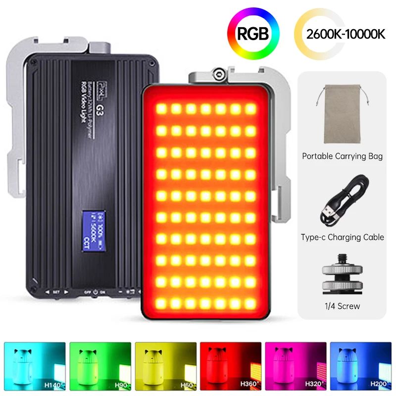 

G3 RGB LED Camera Light Full Color Output Video Light Kit Dimmable 2600K-10000K Bi-Color Panel Light CRI 97+ PK AMBITFUL K10