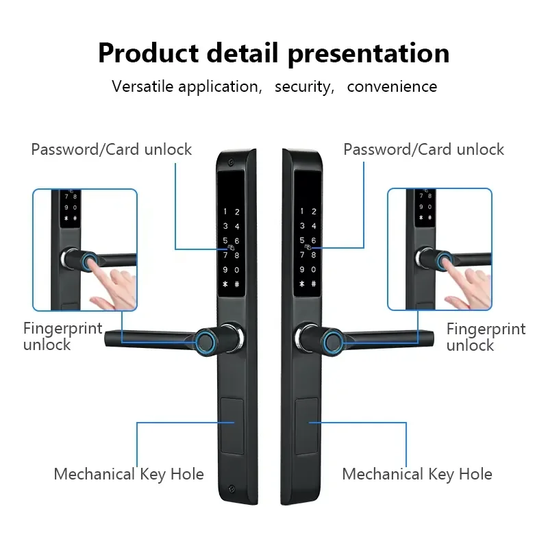 Фото Водонепроницаемый смарт-замок TTLOCK 2026 с RFID-картой, сканированием, цифровым управлением и двусторонним считыванием отпечатков пальцев для стеклянных дверей №4