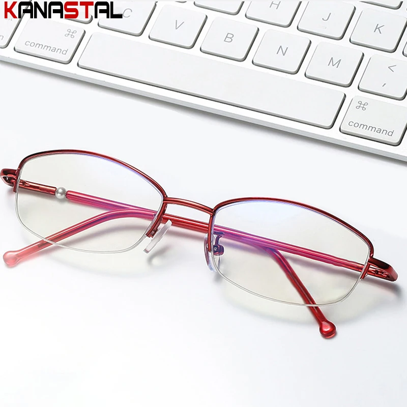 

Women's Anti Blue Light Blocking Reading Glasses Metal Half Eyeglasses Frames Business Eyewear Men Hyperopia Presbyopic Glasses