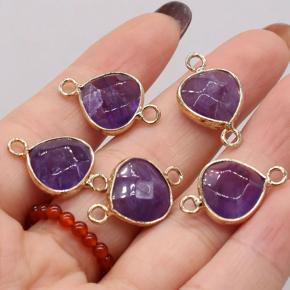 Подвеска из натурального камня красивый аметистовый соединитель золотые и