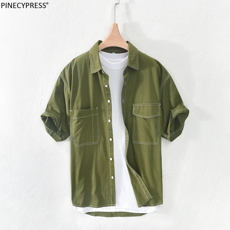 

55% Viscose 45% Cotton Anti-pilling Quality Man Summer Plain Short Sleeve Male Fashion Men Casual Shirts