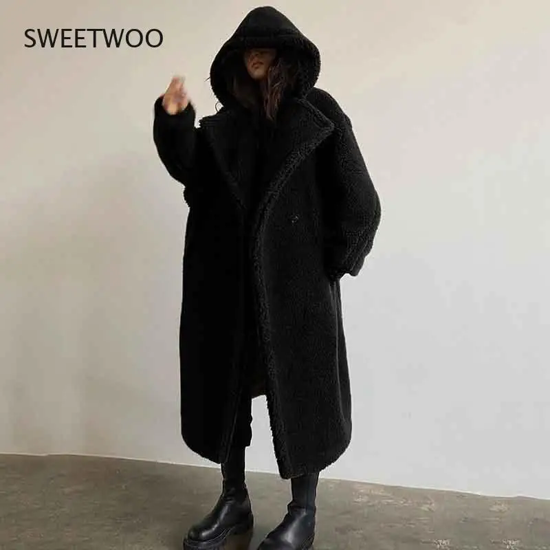 Female Fur Faux Fur Casual Women Coat 2022 Winter Fashion Warm Hooded Lapel Medium Length Women Fur Coat Contracted Slim tide