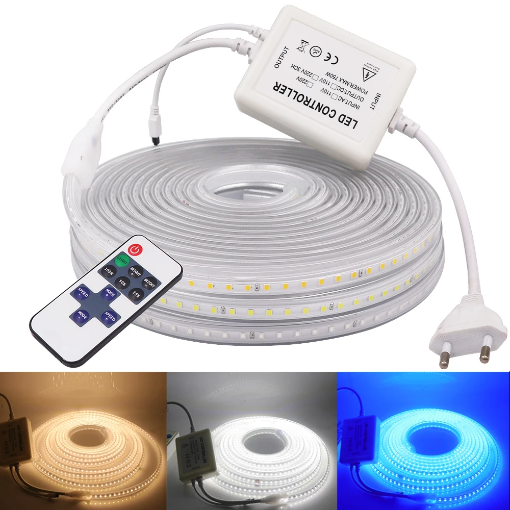 

Dimmer LED Strip EU UK 220V US 110V IP67 Waterproof Outdoor 2835 120LEDs/m White/Warm White/Blue Flexible Ribbon Tape LED Light