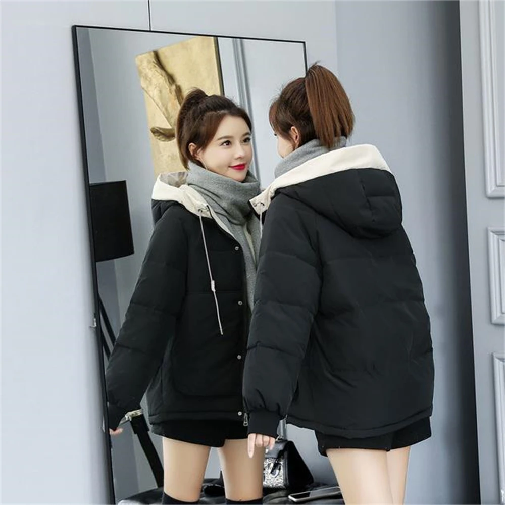 

Women Winter Jackets Loose Parkas Patchwork Thickening Clothing Warm Coat Hooded Female Down Cotton-Padded Outerwear Overcoat