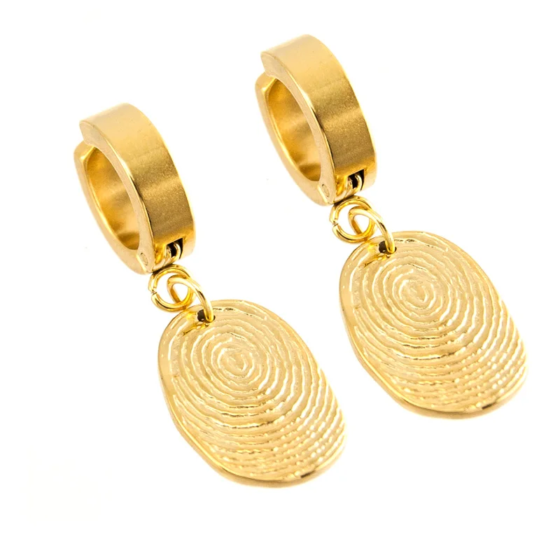 

1 Couple Of Earrings Lovely Fingerprint Pendant Ear Clip High Quality Golden Stainless Steel Jewelry